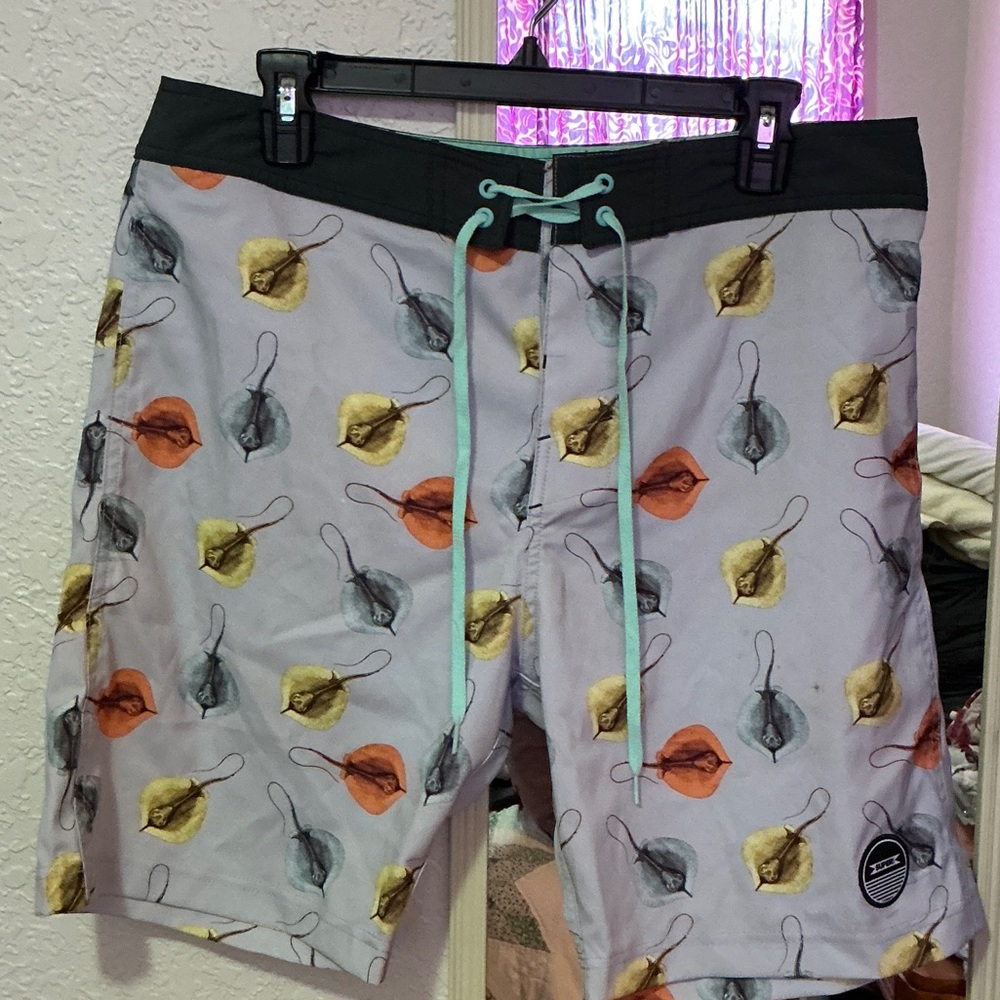 Stylish Patterned Swim Board Shorts with Black Waistband
